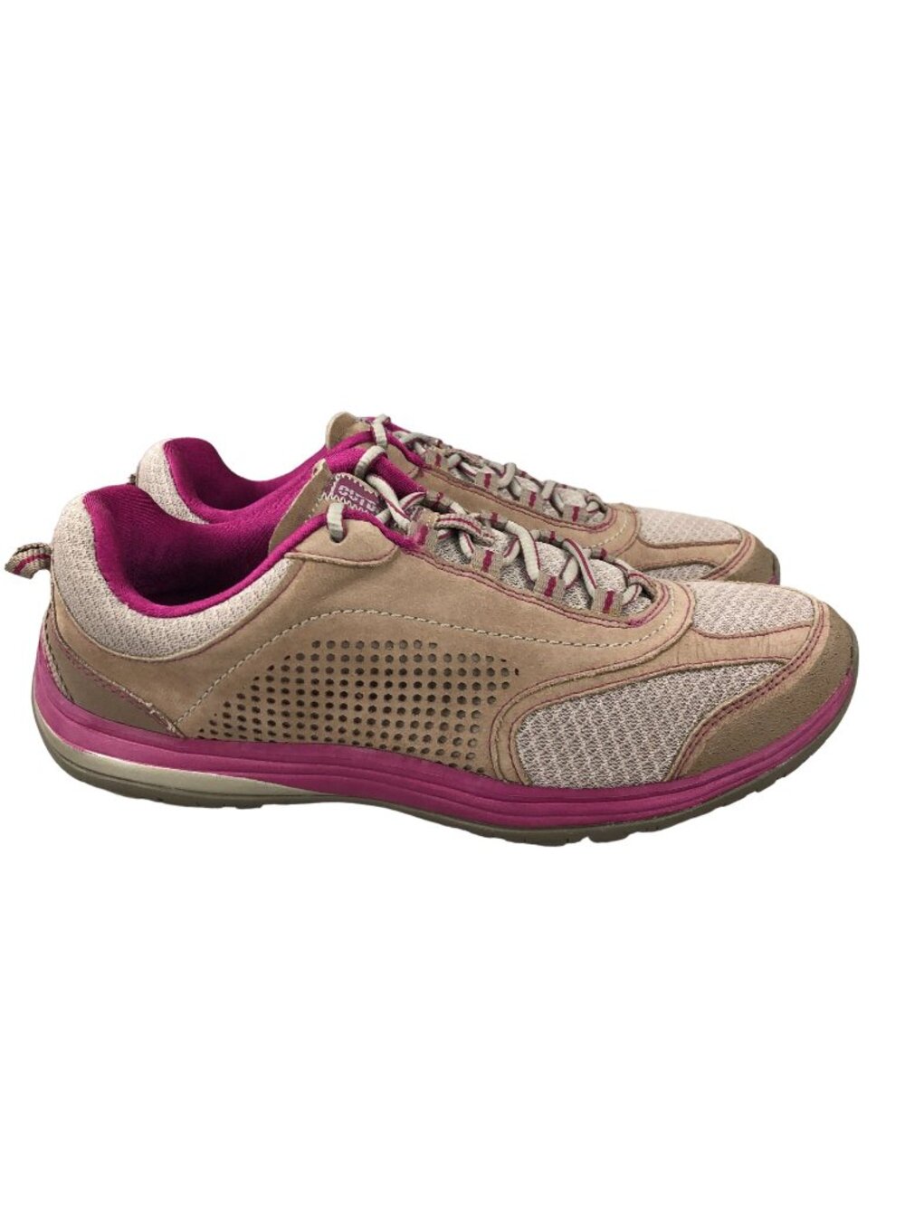 Clarks Women's Size 8M Outdoor Tan Pink Leather Lace-Up Low Top Sneakers Shoes